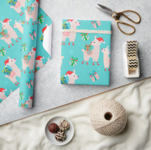 Cute Colourful Christmas Holiday Llama Kids Patter Wrapping Paper