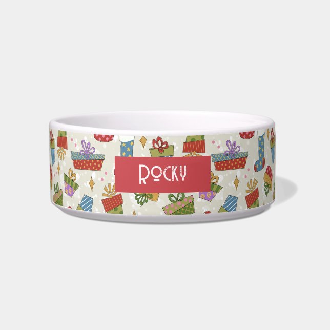 Cute Colourful Christmas Presents Pet Bowl (Front)
