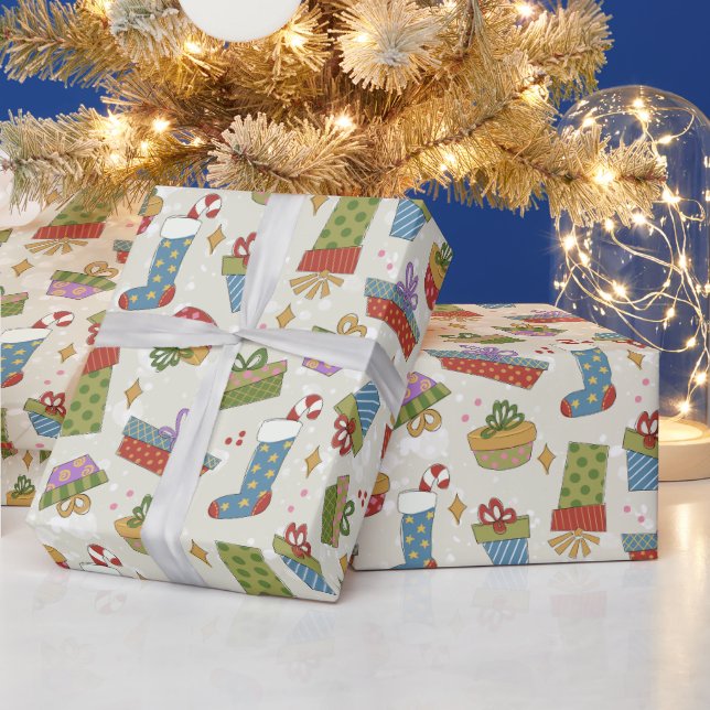 Cute Colourful Christmas Presents Wrapping Paper (Holidays)
