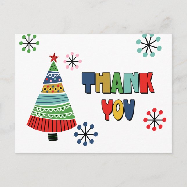 Cute Colourful Christmas Thank You Postcard (Front)