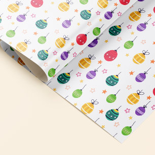 Cute Colourful Christmas Tree Ornaments Pattern Wrapping Paper