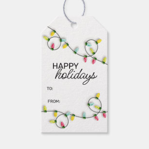 Cute Colourful Christmas Tree String Lights Gift Tags