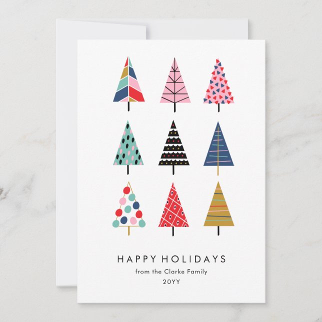 Cute Colourful Christmas Trees Collection Holiday Card (Front)