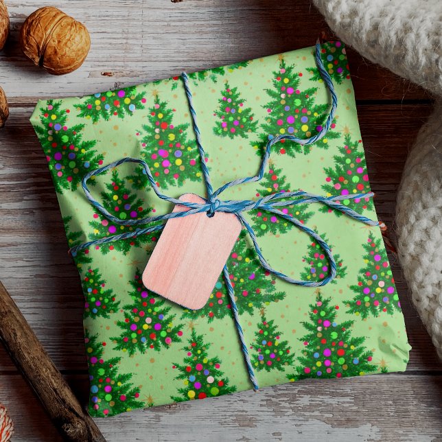 Cute colourful Christmas trees green Wrapping Paper (Creator Uploaded)