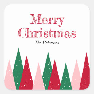 Cute Colourful Christmas Trees Modern Favour Square Sticker