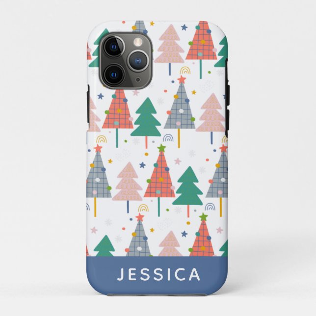 Cute Colourful Christmas Trees Pattern Personalise Case-Mate iPhone Case (Back)