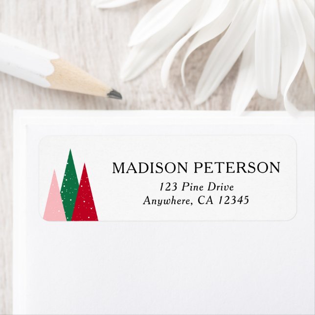 Cute Colourful Christmas Trees Return Address (Insitu)