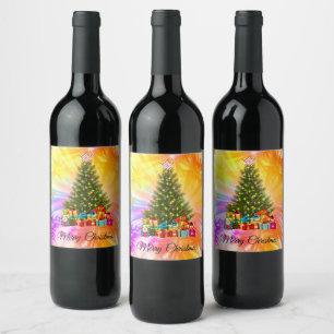 Cute, Colourful, Christmas Wine Label