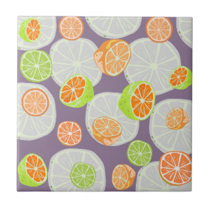 Cute colourful citrus l Purple Tile