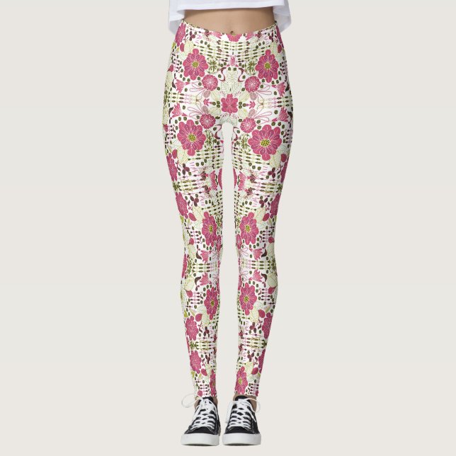 Cute colourful classic floral pattern leggings (Front)