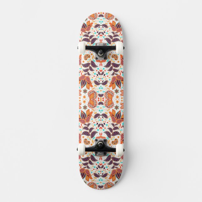 Cute colourful classic floral patterns skateboard (Front)
