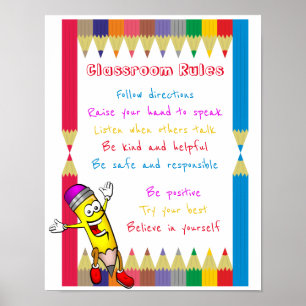 Cute & Colourful Classroom Rules for Kids School Poster