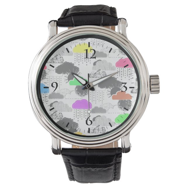 Cute colourful clouds patterns watch (Front)