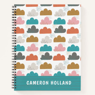 Cute Colourful Clouds Personalised Pink Turquoise Notebook