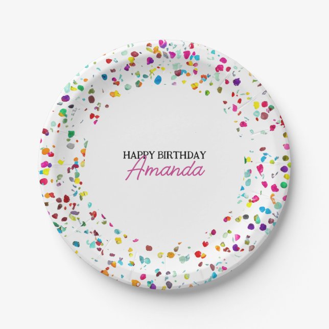 Cute Colourful Confetti 1st Birthday Paper Plate (Front)