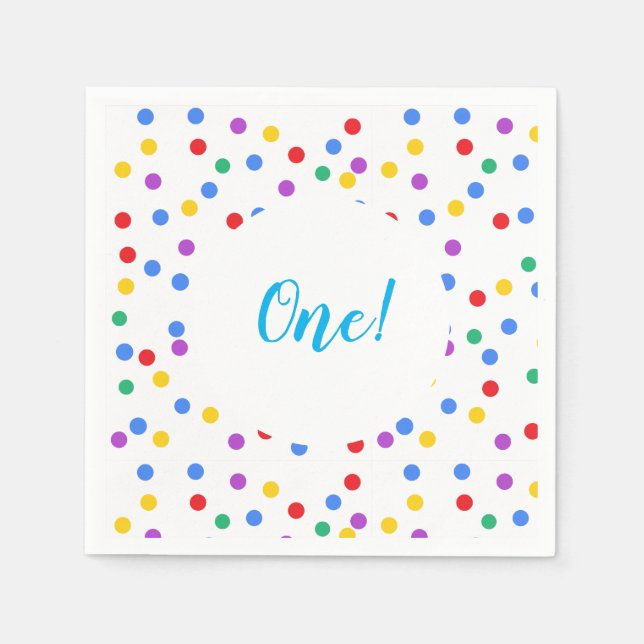 Cute Colourful Confetti Dots 1st Birthday Napkin (Front)