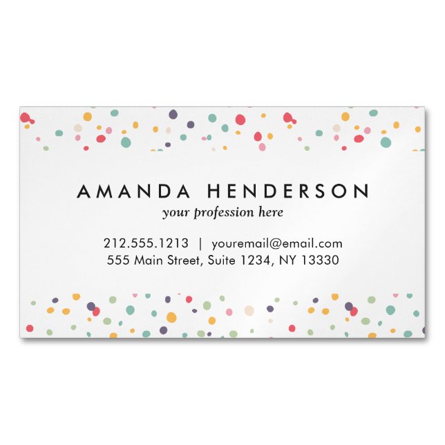 Cute Colourful Confetti Dots Pattern Magnetic Business Card (Front)