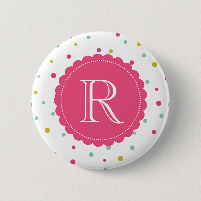 Cute Colourful Confetti Dots Pattern Monogram 6 Cm Round Badge (Front)