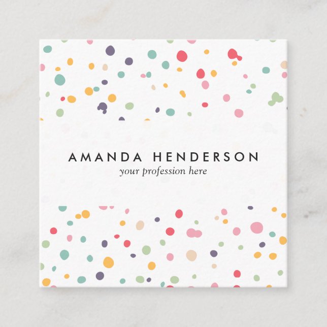 Cute Colourful Confetti Dots Pattern Square Business Card (Front)