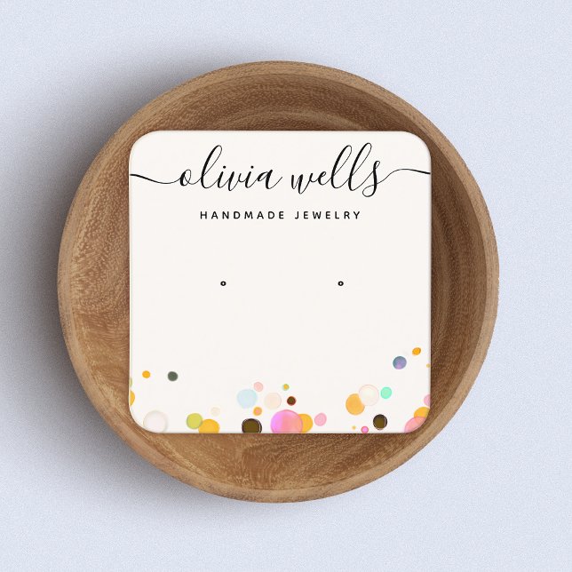 Cute Colourful Confetti  Earring Jewellery  Square Business Card (Creator Uploaded)