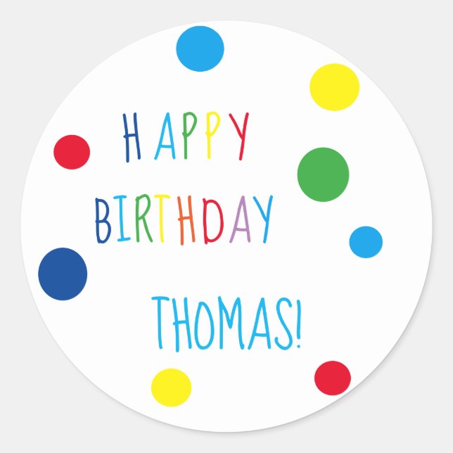 Cute Colourful Confetti Happy Birthday Classic Round Sticker (Front)
