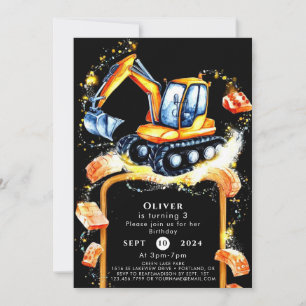 Cute Colourful Construction Birthday Invitation