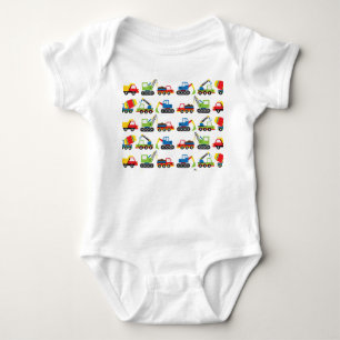 Cute Colourful Construction Vehicle Toy Cars   Baby Bodysuit