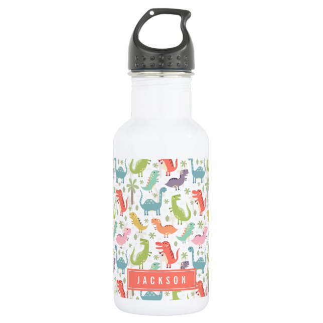 Cute & Colourful Coral Dinosaur Pattern Kids 532 Ml Water Bottle (Front)