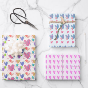 Cute Colourful Crayon Hearts Wrapping Paper Sheet