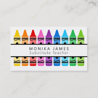 Cute Colourful Crayon Substitute Teacher Business Card