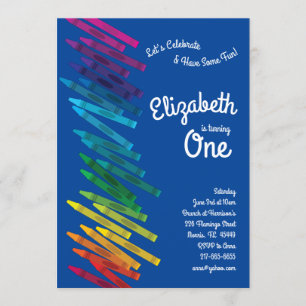 Cute Colourful Crayons Kids 1st Birthday Party Invitation
