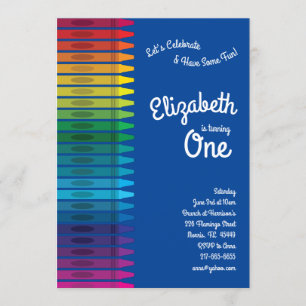 Cute Colourful Crayons Kids 1st Birthday Party Invitation