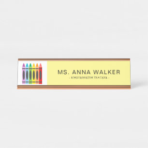 Cute Colourful Crayons Kindergarten Teacher Desk Name Plate
