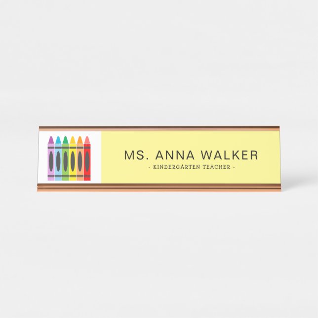 Cute Colourful Crayons Kindergarten Teacher Desk Name Plate (Front)