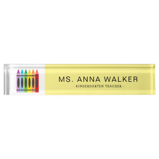 Cute Colourful Crayons Kindergarten Teacher Nameplate (Front)