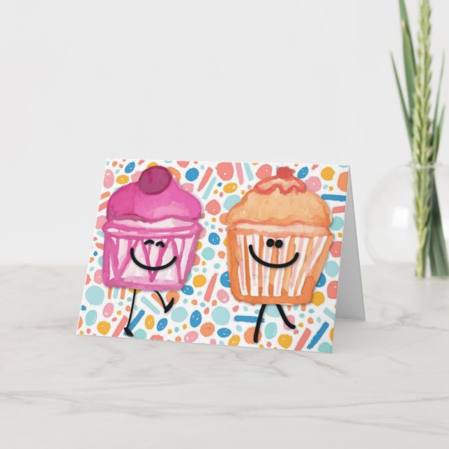 Cute Colourful Cupcake Birthday Card (Front)