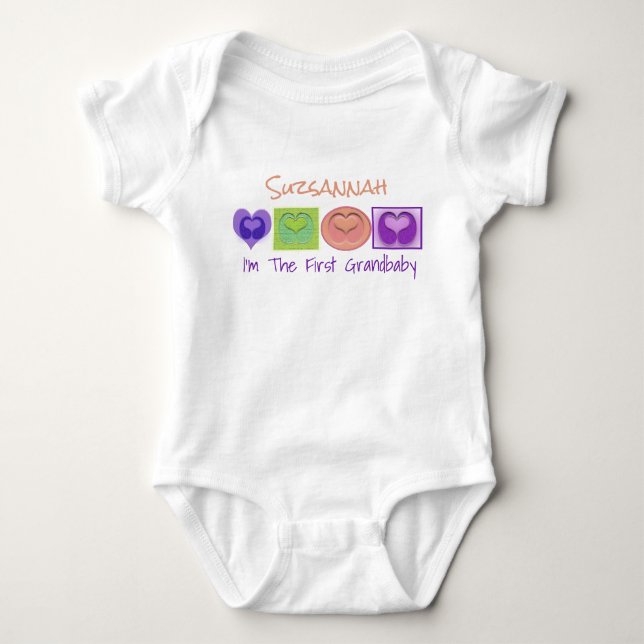 Cute Colourful Custom Multi Heart Blocks Baby Bodysuit (Front)