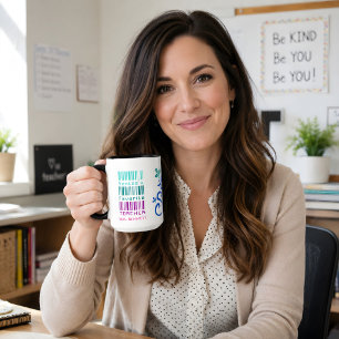 Cute Colourful Custom Name Christmas Teacher Gift Mug