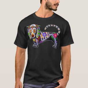 Cute Colourful Dachshund Dog Sugar Skull Meican Ha T-Shirt