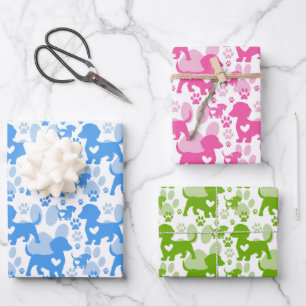 Cute Colourful Dachshunds Wrapping Paper Set of 3
