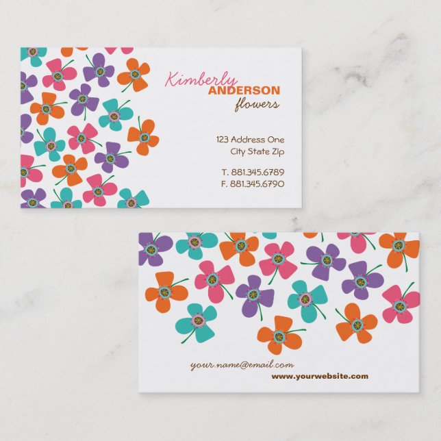 Cute Colourful Daisies Pop Summer Flowers Whimsica Business Card (Front/Back)