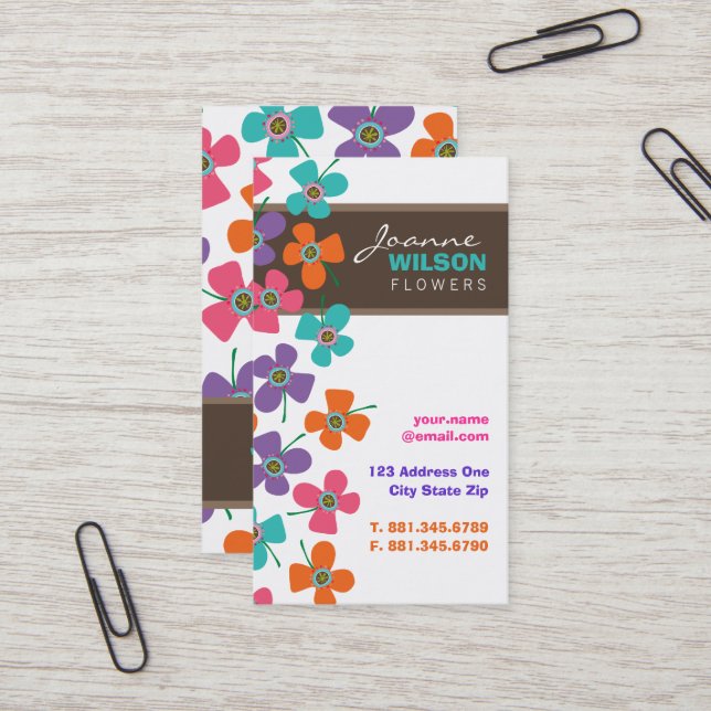 Cute Colourful Daisies Pop Summer Flowers Whimsica Business Card (Front/Back In Situ)