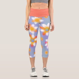 Cute colourful Daisy Flower Botanical pattern girl Capri Leggings