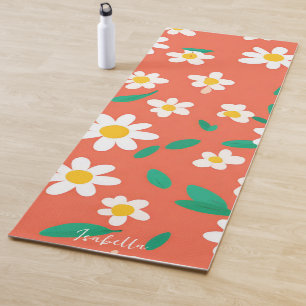Cute colourful Daisy Flower Botanical pattern girl Yoga Mat