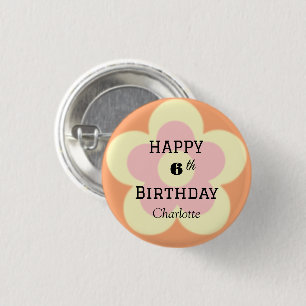 Cute colourful Daisy flower pattern Birthday name 3 Cm Round Badge