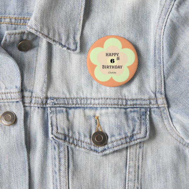 Cute colourful Daisy flower pattern Birthday name 6 Cm Round Badge (In Situ)