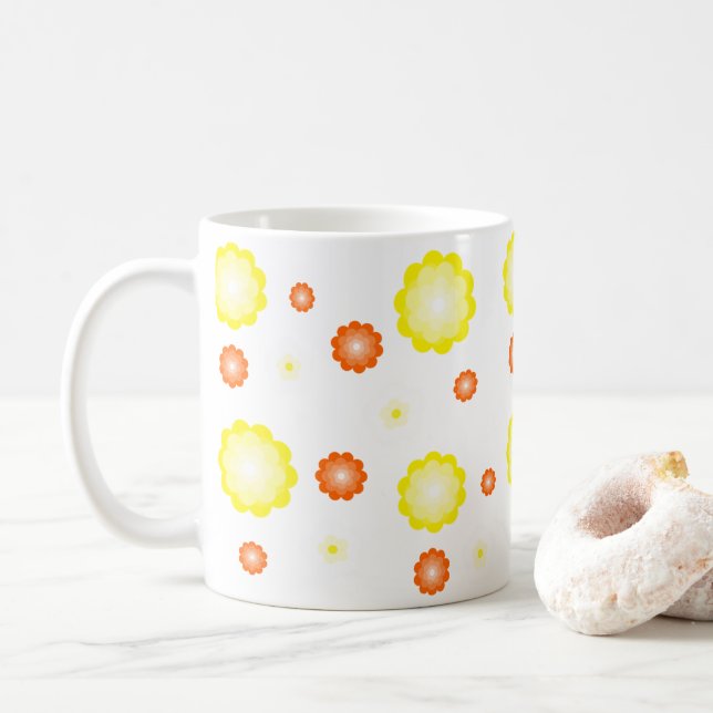 Cute colourful Daisy flower pattern Coffee Mug (With Donut)