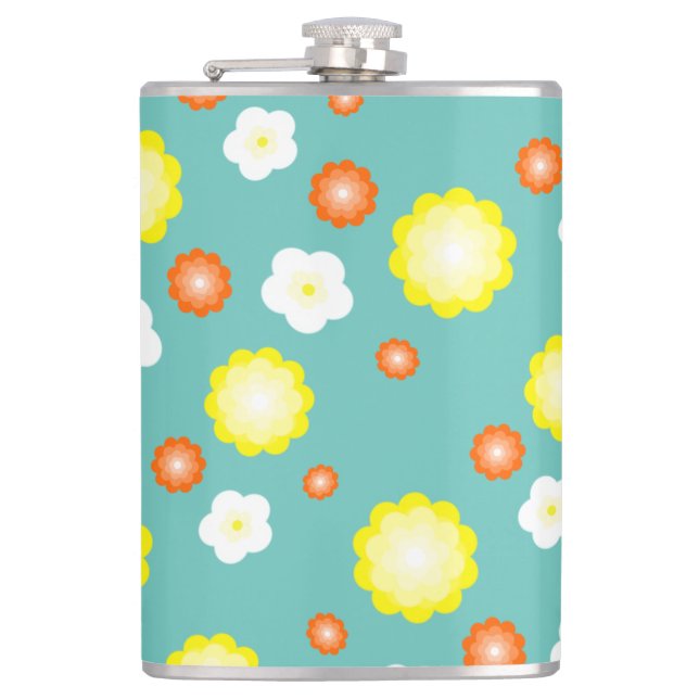 Cute colourful Daisy flower pattern Hip Flask (Front)