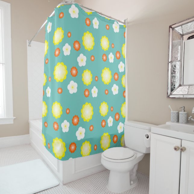 Cute colourful Daisy flower pattern Shower Curtain (In Situ)