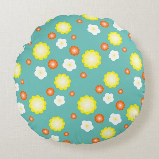 Cute colourful Daisy flowers pattern Round Cushion (Front)